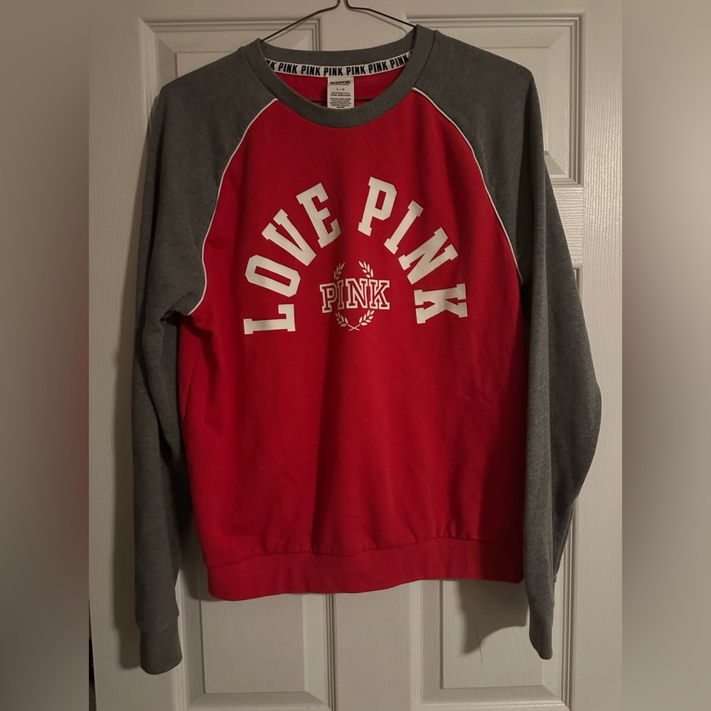 Love PINK red and gray sweatshirt - in great condition size L